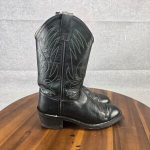 Old West CCY 1110 G Womens Black Leather Cowboy Boots Green Stitching Size 4 M